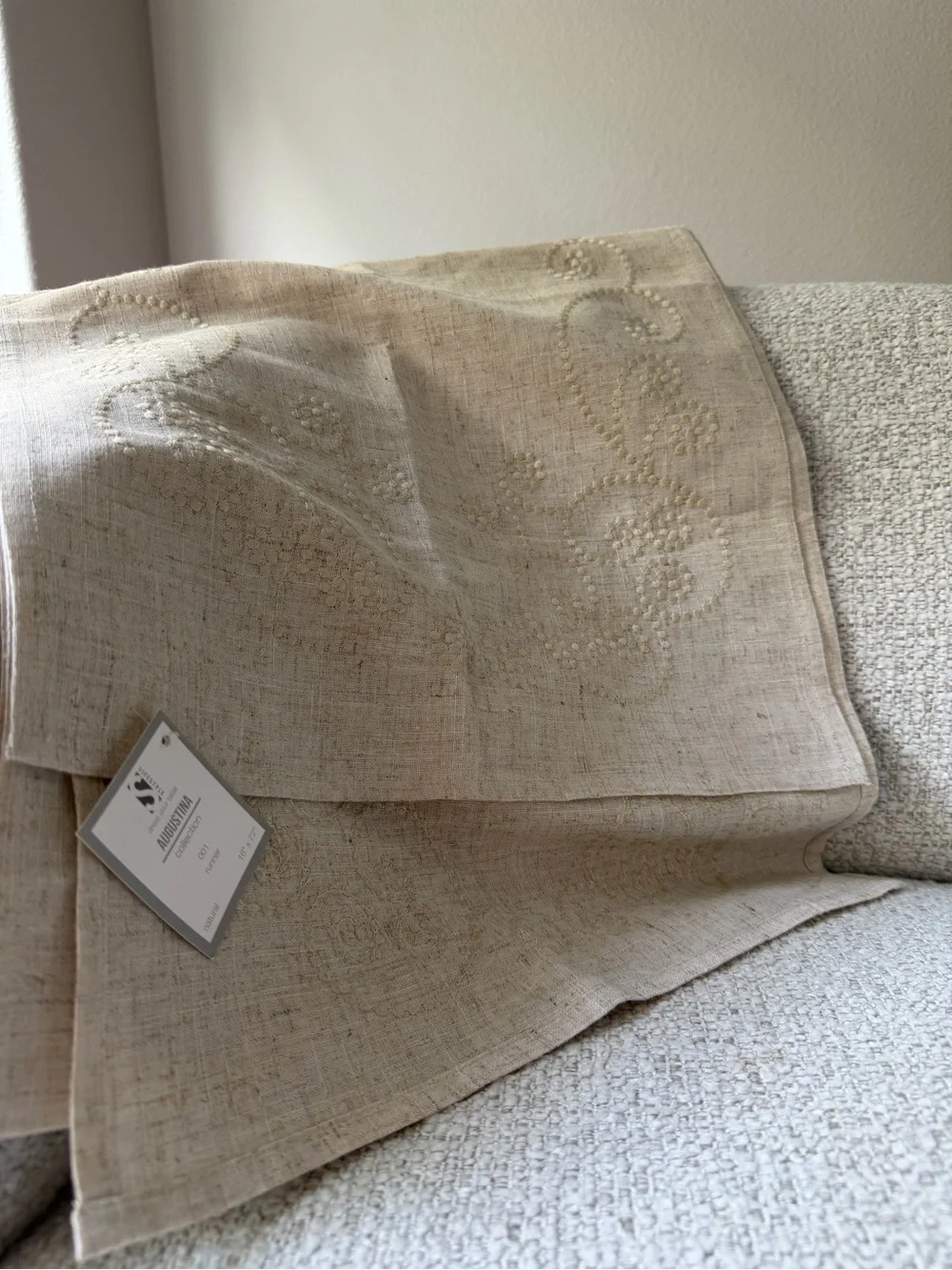 Embroidered Scroll Beige Table Runner